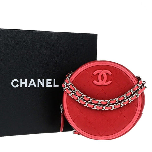 Chanel Pearl Crush Round Clutch with Chain Quilted Lambskin, PINK, LEATHER, Shoulder bag