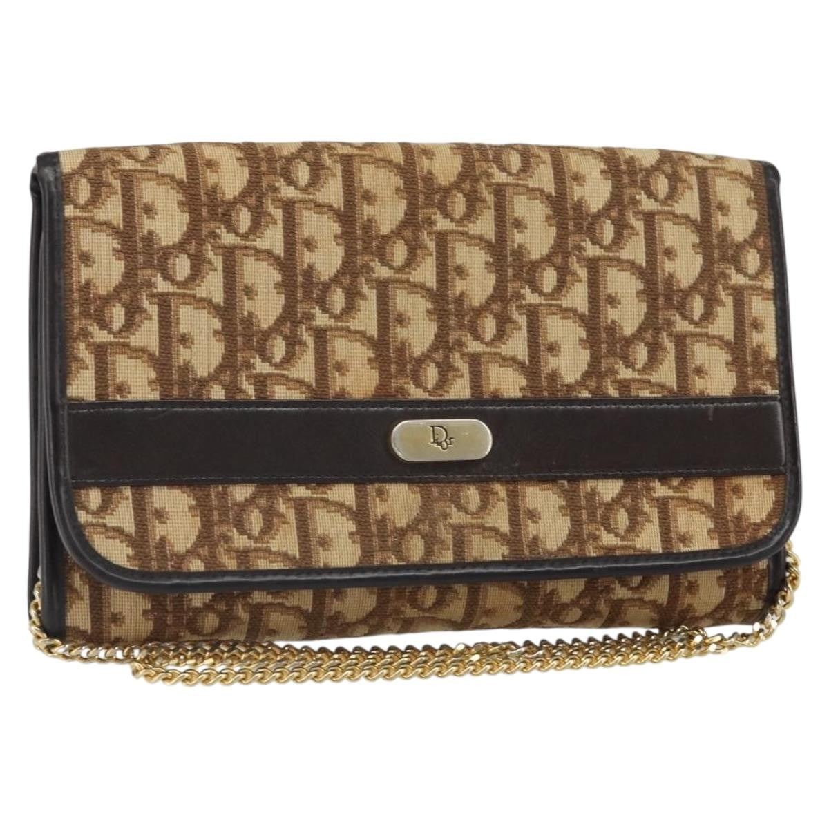 Christian Dior Vintage Trotteur Chain shoulder bag Canvas, BEIGE, CANVAS, Shoulder bag