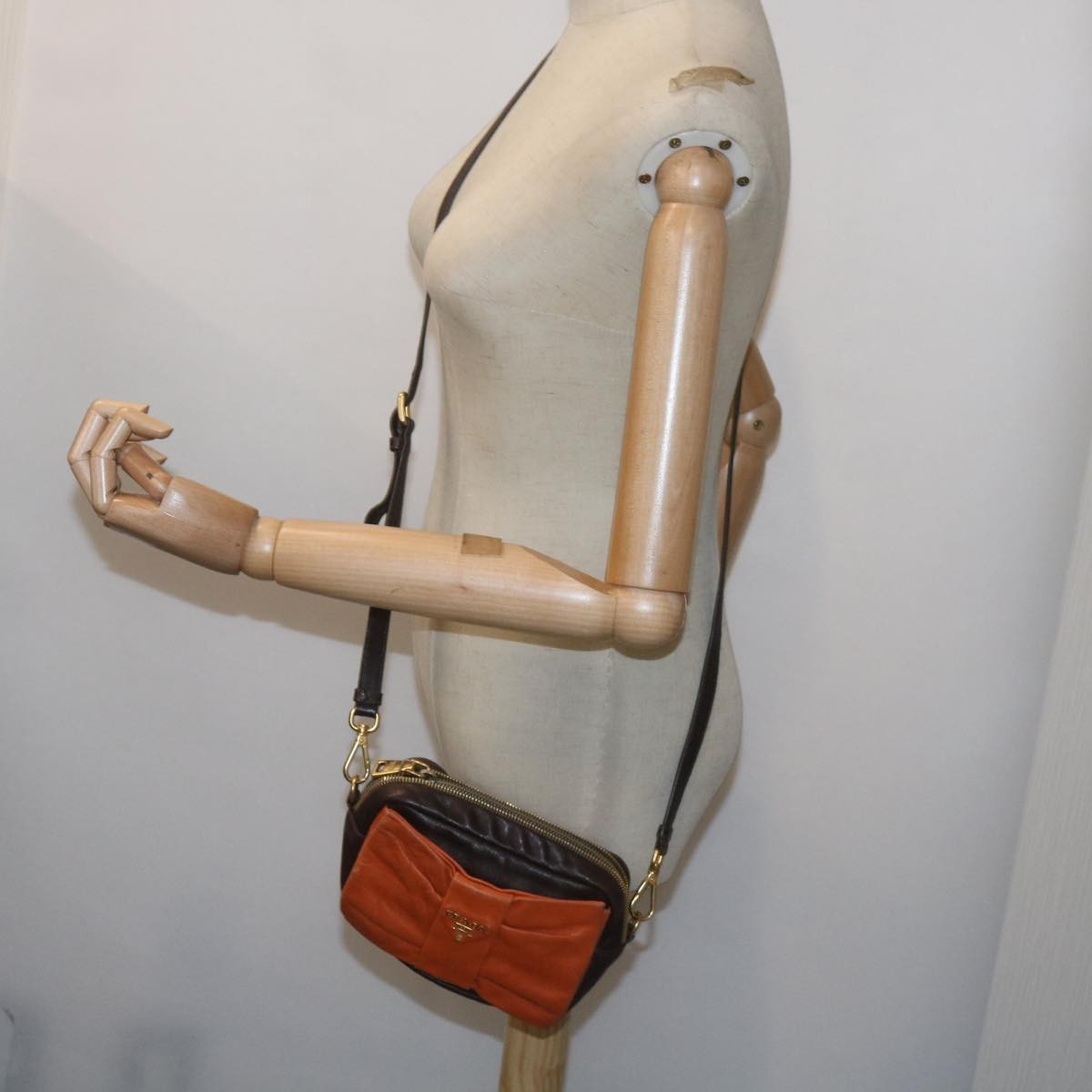Prada Bow Camera shoulder Bag Leather, ORANGE, LEATHER, Shoulder bag