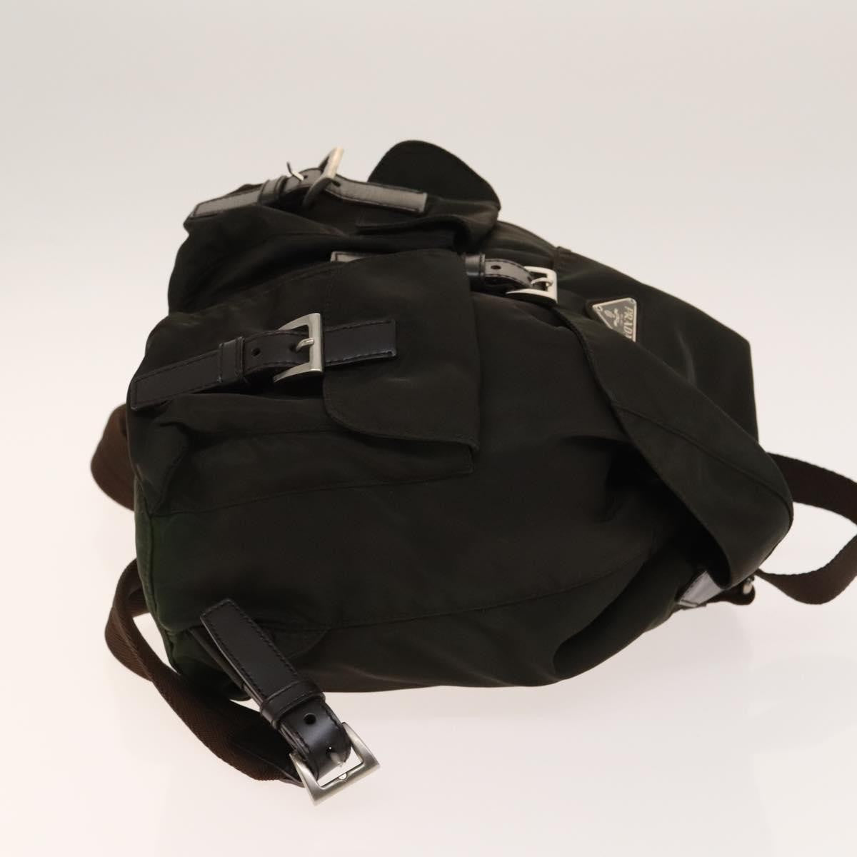 Prada Double Pocket Drawstring Backpack Nylon with Studded Detail, KHAKI, NYLON, Backpack