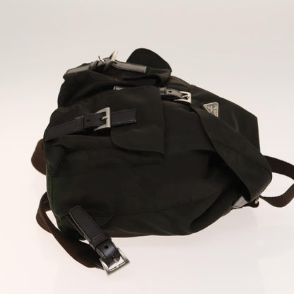 Prada Double Pocket Drawstring Backpack Nylon with Studded Detail, KHAKI, NYLON, Backpack