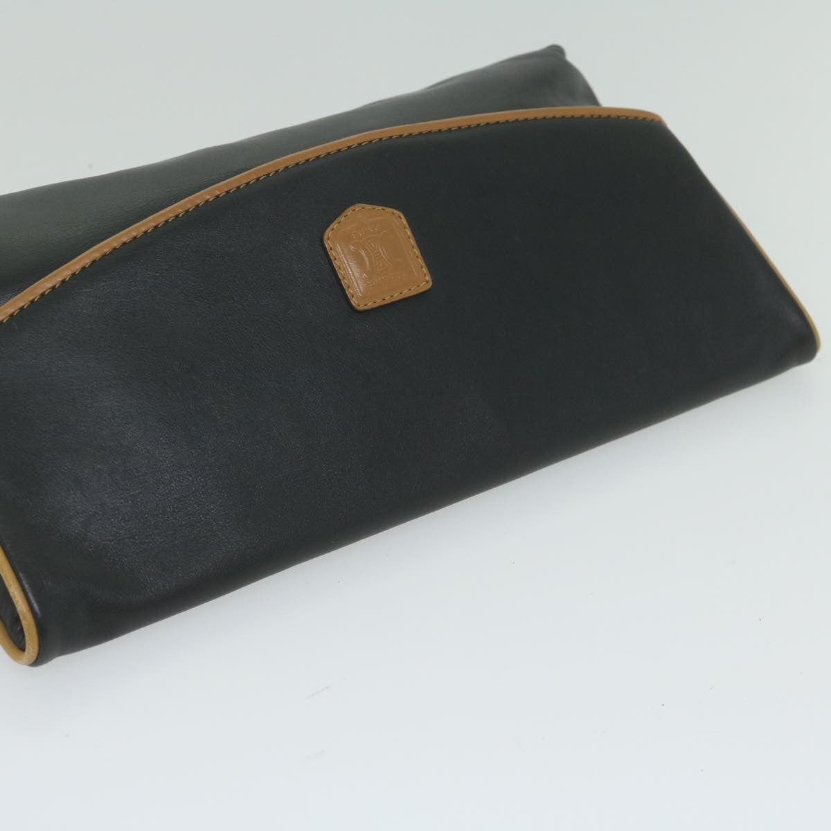 Celine Logo Triomphe Pouch Leather, BLACK, LEATHER, Clutche & pouche