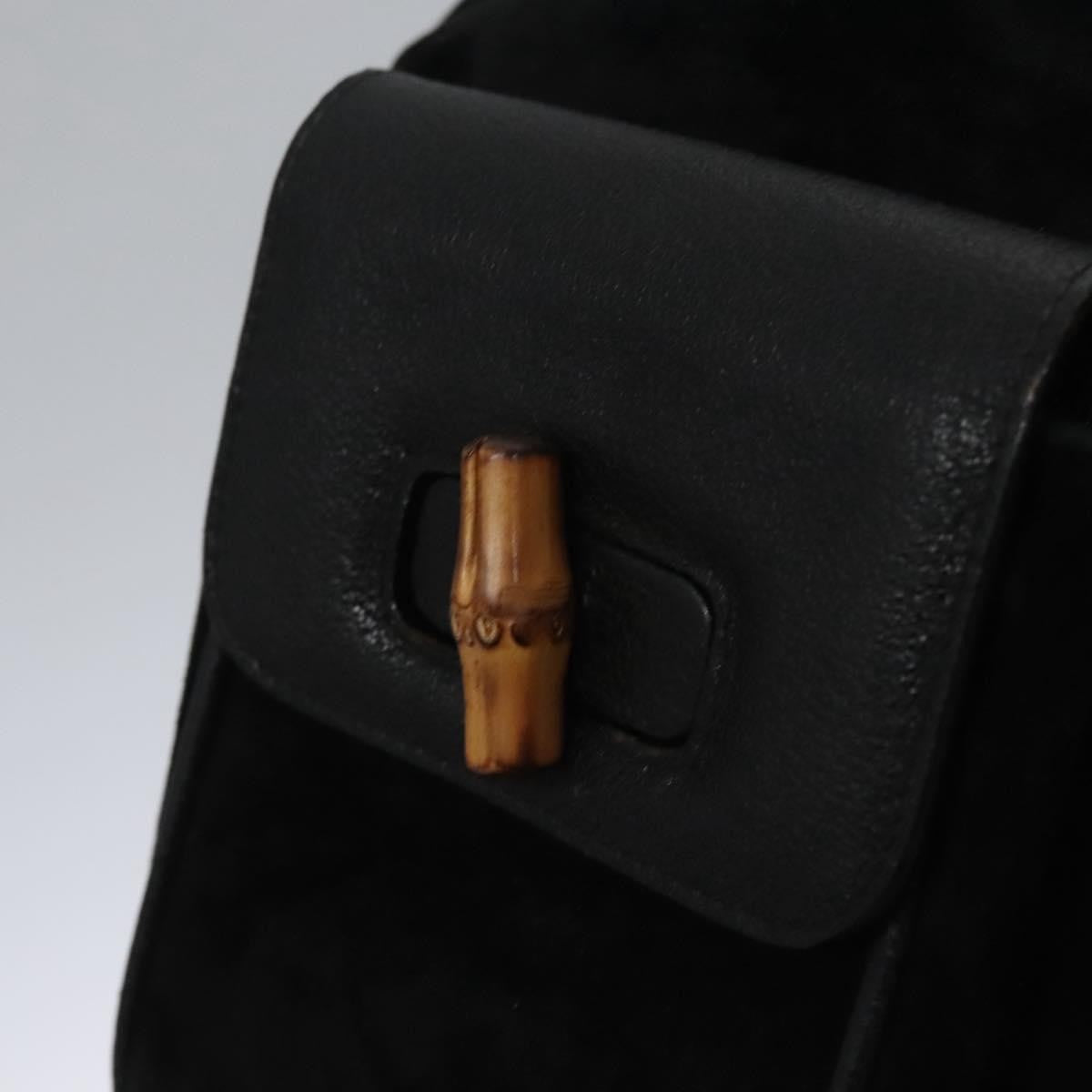 Gucci Vintage Bamboo Backpack Leather, BLACK, SUEDE, Backpack