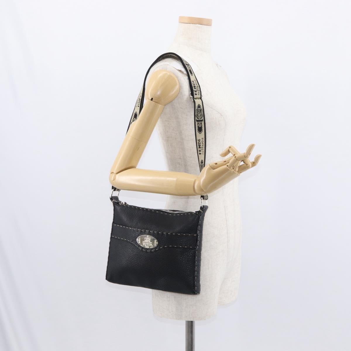 Fendi Vintage Selleria Zip Messenger Bag Leather, BLACK, LEATHER, Shoulder bag