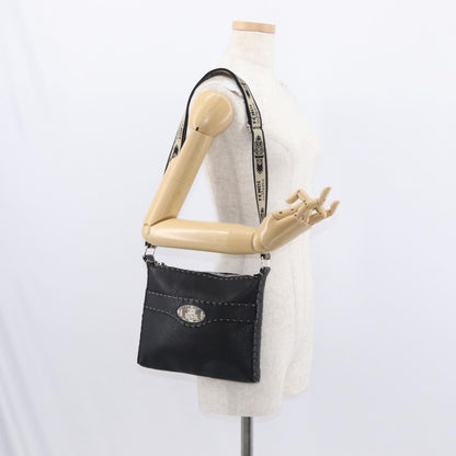 Fendi Vintage Selleria Zip Messenger Bag Leather, BLACK, LEATHER, Shoulder bag