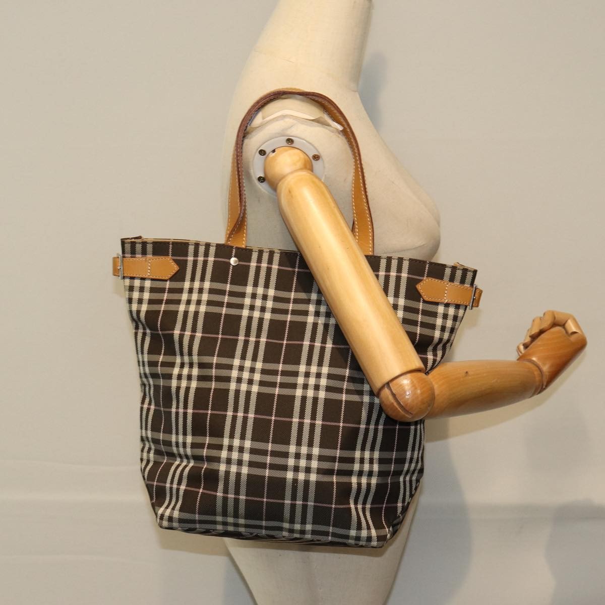 Burberry Nova Check Blue Label Nylon, Brown, Nylon, Tote Bag