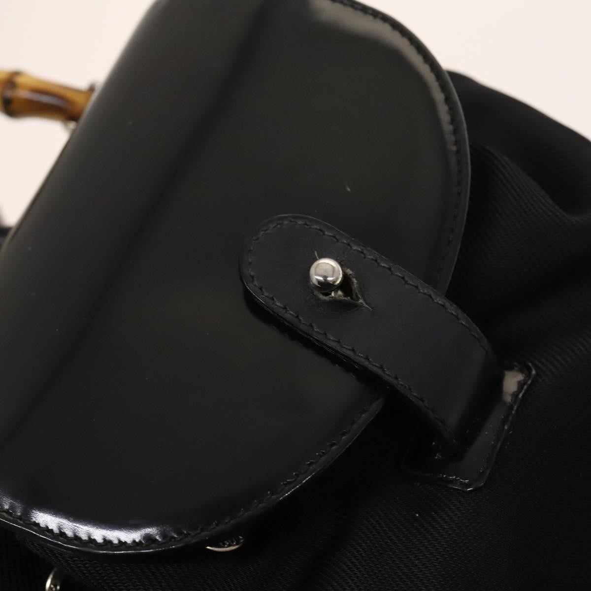Gucci Vintage Bamboo Backpack Nylon and Patent Leather, BLACK, NYLON, Backpack
