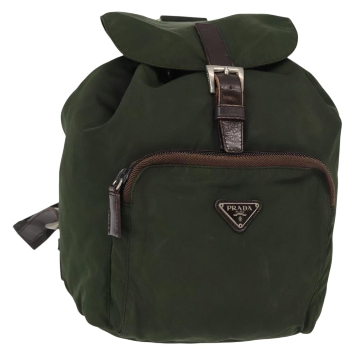 Prada Front Pocket Backpack Tessuto, Khaki, Nylon, Backpack