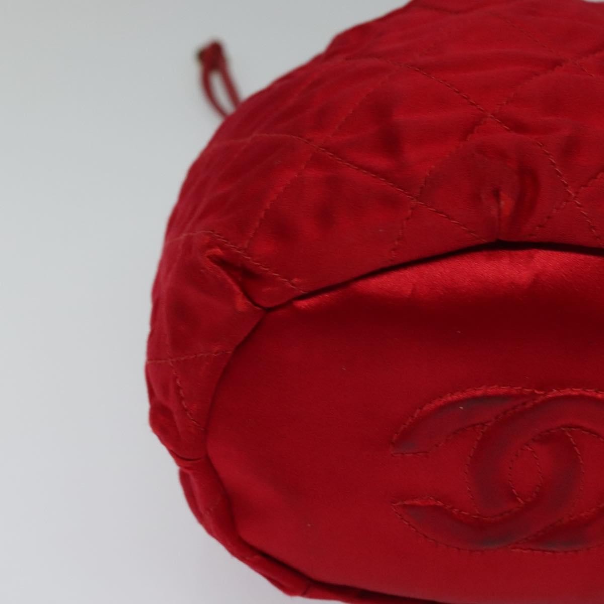 Chanel Vintage Drawstring Bucket Bag Quilted Satin, RED, SATIN, Shoulder bag
