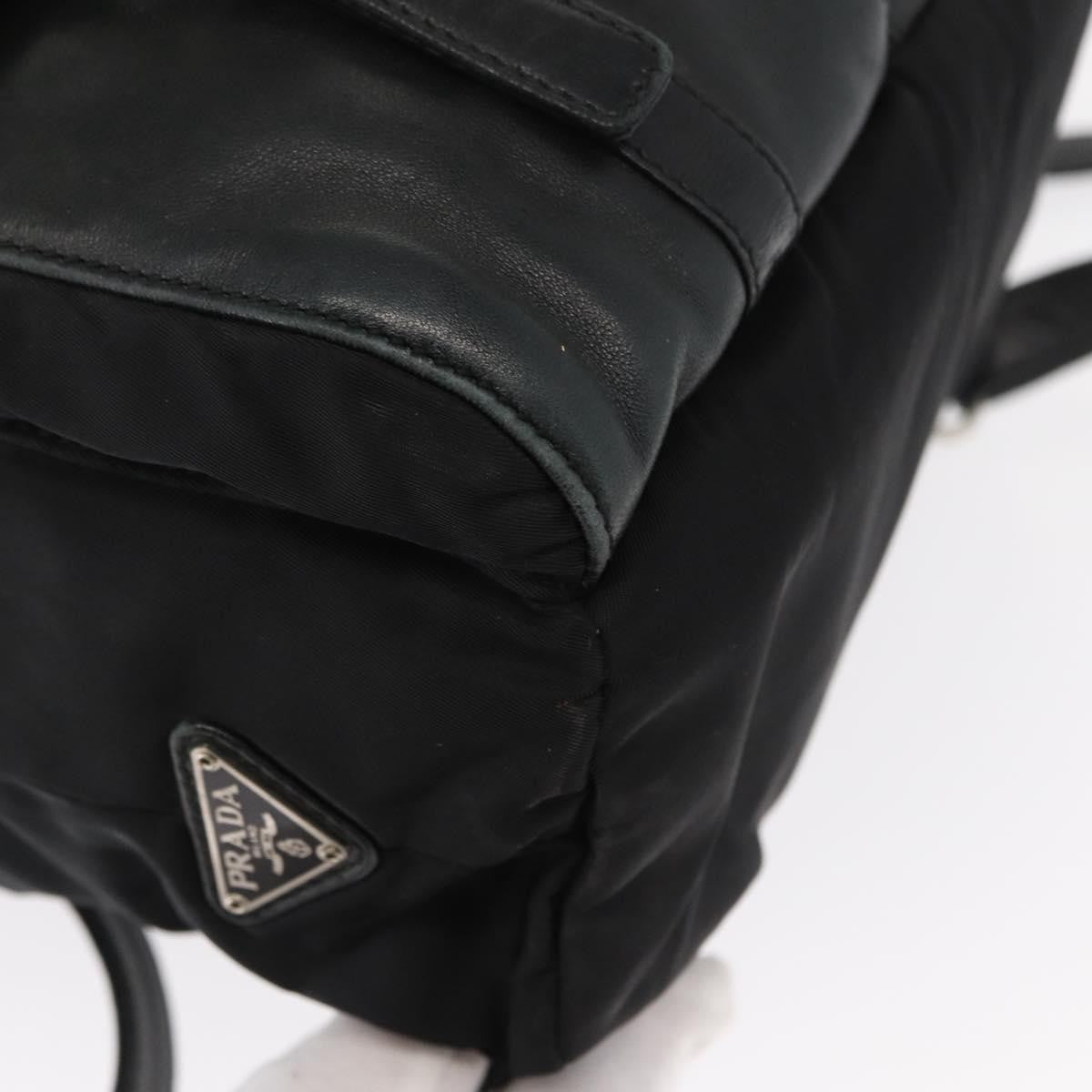 Prada Vela Double Front Pocket Backpack Tessuto with Saffiano Leather, BLACK, NYLON, Backpack