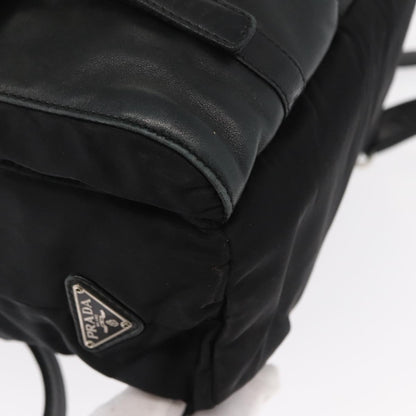 Prada Vela Double Front Pocket Backpack Tessuto with Saffiano Leather, BLACK, NYLON, Backpack