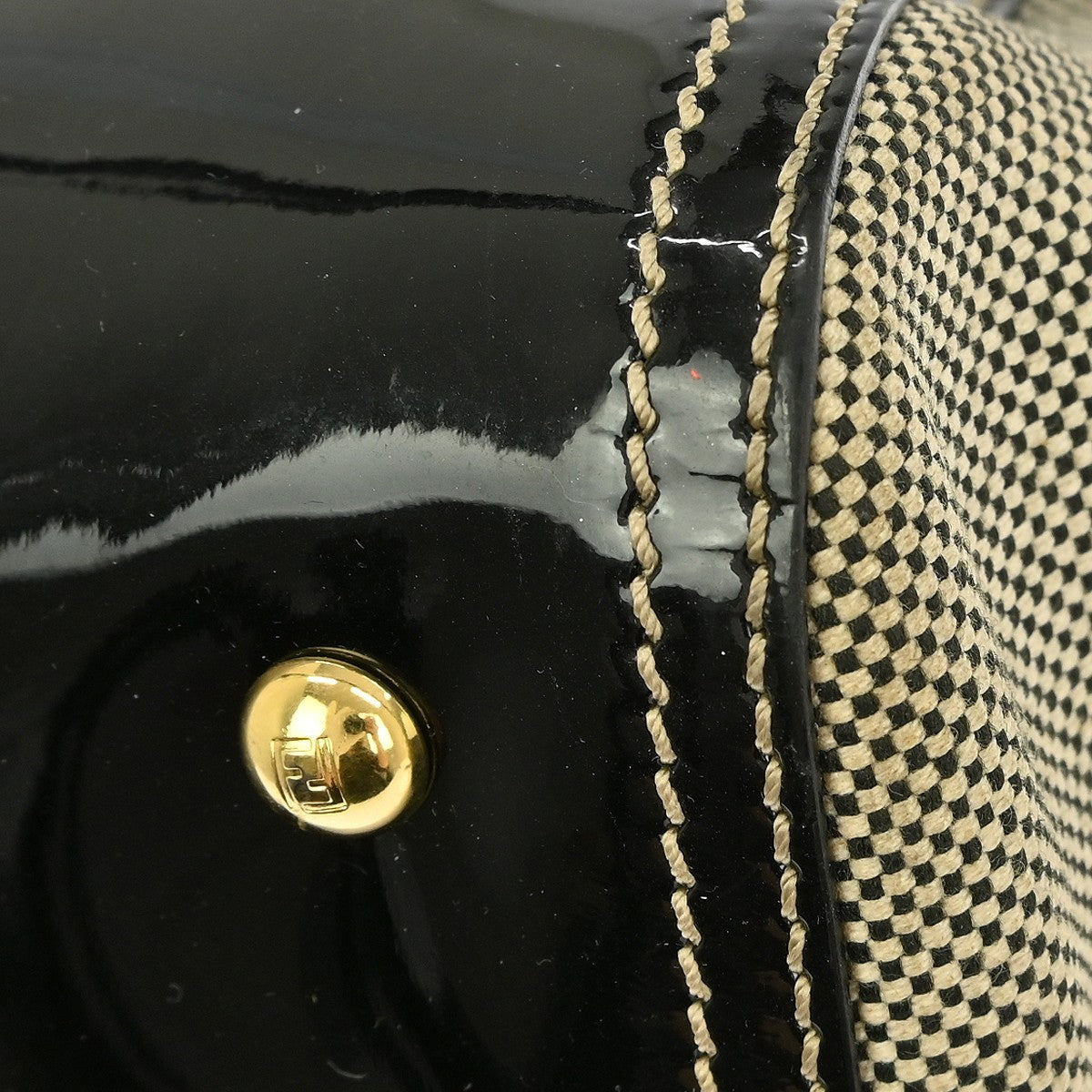 Fendi Chameleon Satchel Patent and Canvas, BLACK, PATENT_LEATHER, Handbag