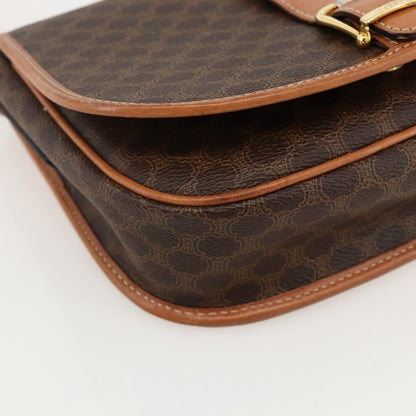 Celine Vintage Macadam Shoulder Bag Canvas and Leather, Brown, PVC, Shoulder Bag