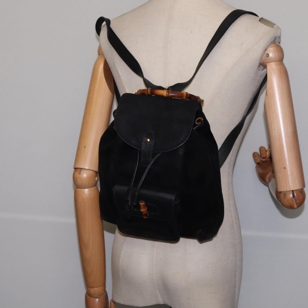 Gucci Vintage Bamboo Backpack Suede, BLACK, SUEDE, Backpack