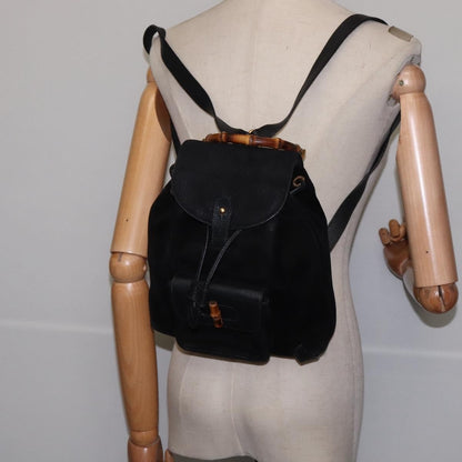 Gucci Vintage Bamboo Backpack Suede, BLACK, SUEDE, Backpack