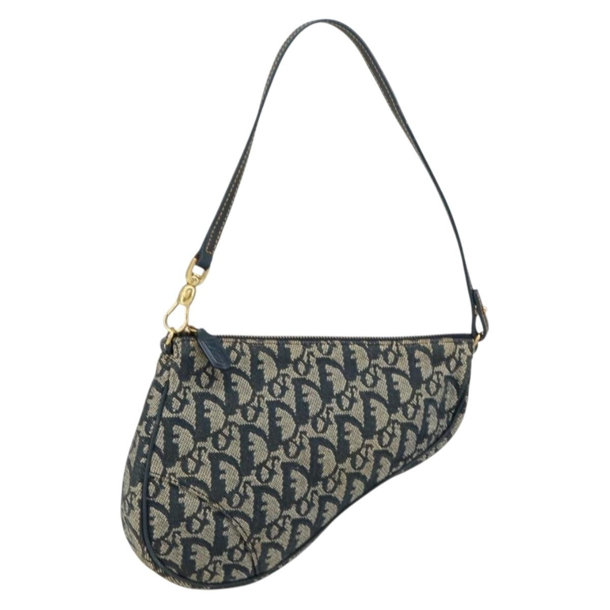 Christian Dior Vintage Saddle Bag Diorissimo Canvas, NAVY, CANVAS, Clutche & pouche