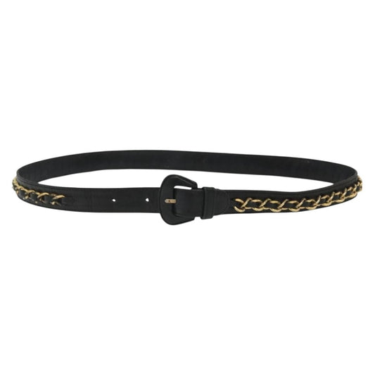 Chanel Vintage Buckle Chain Belt Leather and Metal, BLACK, LEATHER, Belts