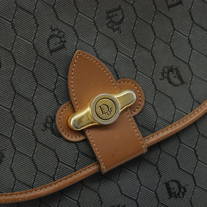 Christian Dior Vintage Honeycomb Flap Crossbody Bag Canvas and Leather, BLACK, CANVAS, Shoulder bag