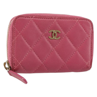 Chanel So Black CC Zip Coin Purse Quilted Lambskin, PINK, LEATHER, Wallets