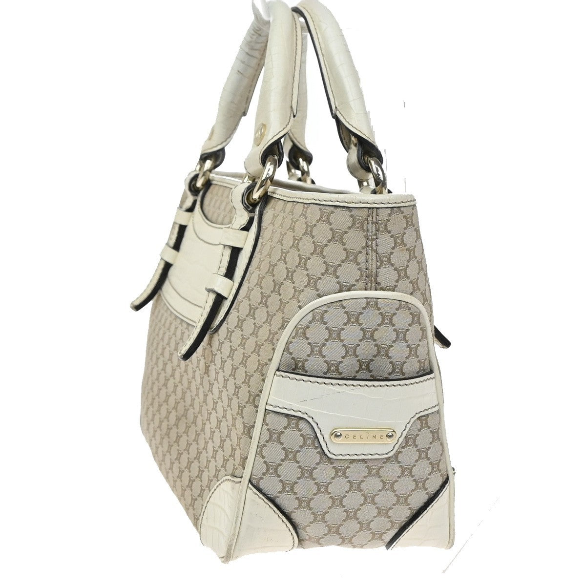 Celine Boogie Satchel Macadam, BEIGE, CANVAS, Tote bag