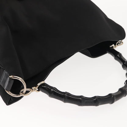 Gucci Vintage Bamboo Handle Open Hobo Nylon, BLACK, NYLON, Tote bag