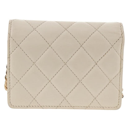 Chanel Camellia Bow Flap Card Holder with Chain Quilted Lambskin, WHITE, LEATHER, Shoulder bag