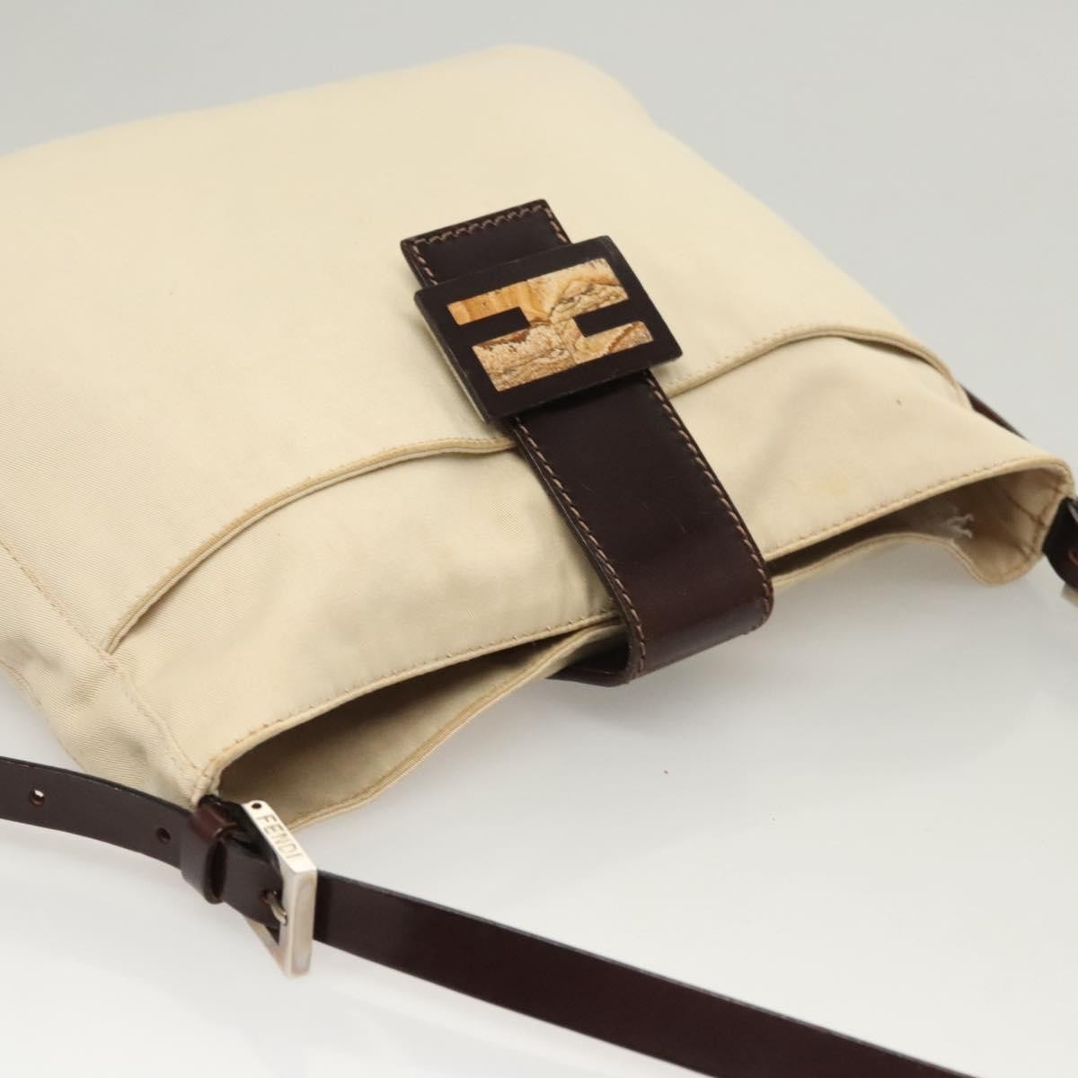 Fendi Vintage FF Buckle Shoulder Bag Canvas, WHITE, CANVAS, Shoulder bag