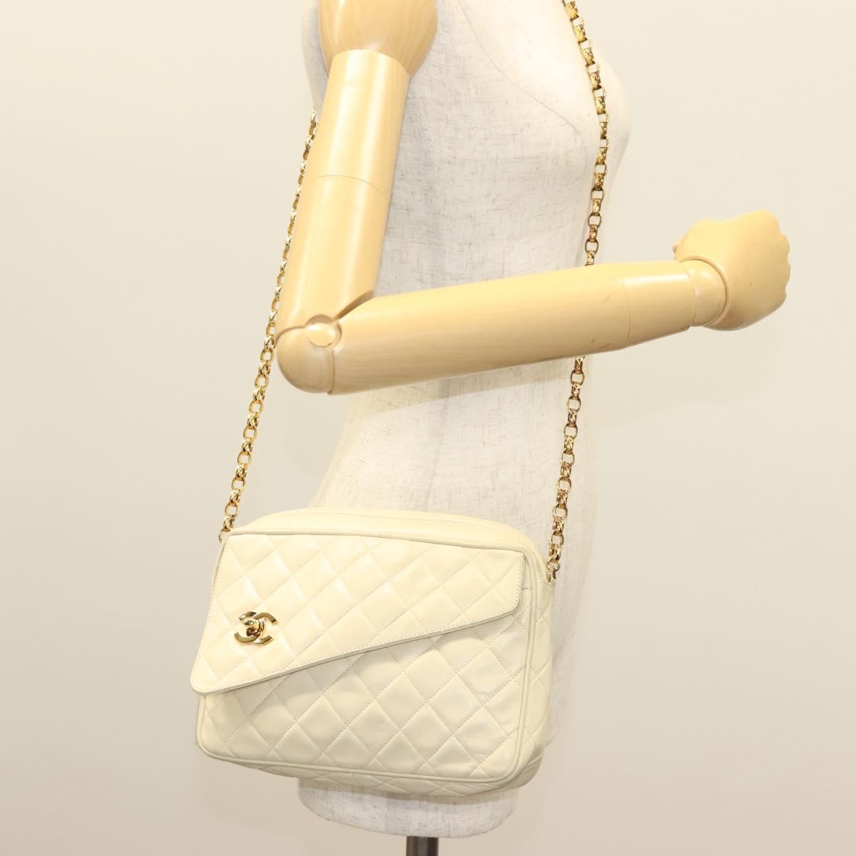 Chanel Vintage Front Pocket Camera Bag Quilted Lambskin, WHITE, LEATHER, Crossbody bag