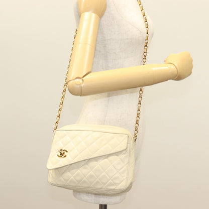 Chanel Vintage Front Pocket Camera Bag Quilted Lambskin, WHITE, LEATHER, Crossbody bag