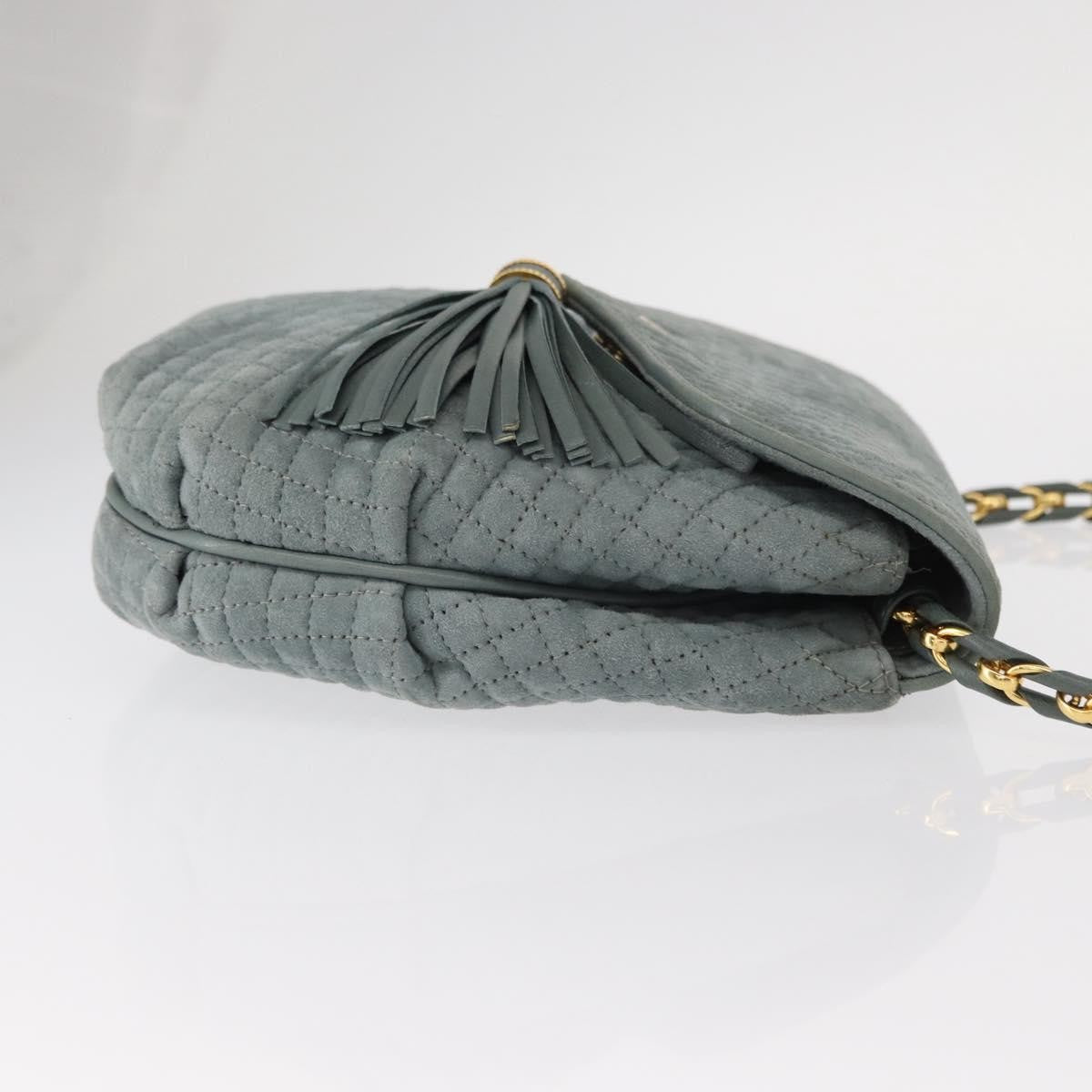 Bally Vintage Chain Shoulder Bag Quilted Suede, GRAY, SUEDE, Shoulder bag