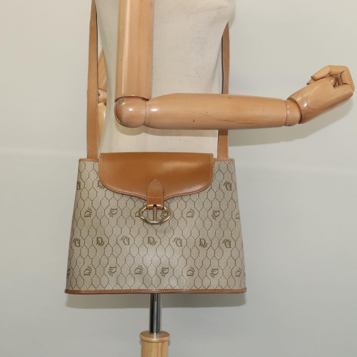 Christian Dior Vintage Honeycomb Shoulder Bag Canvas and Leather, BEIGE, CANVAS, Shoulder bag