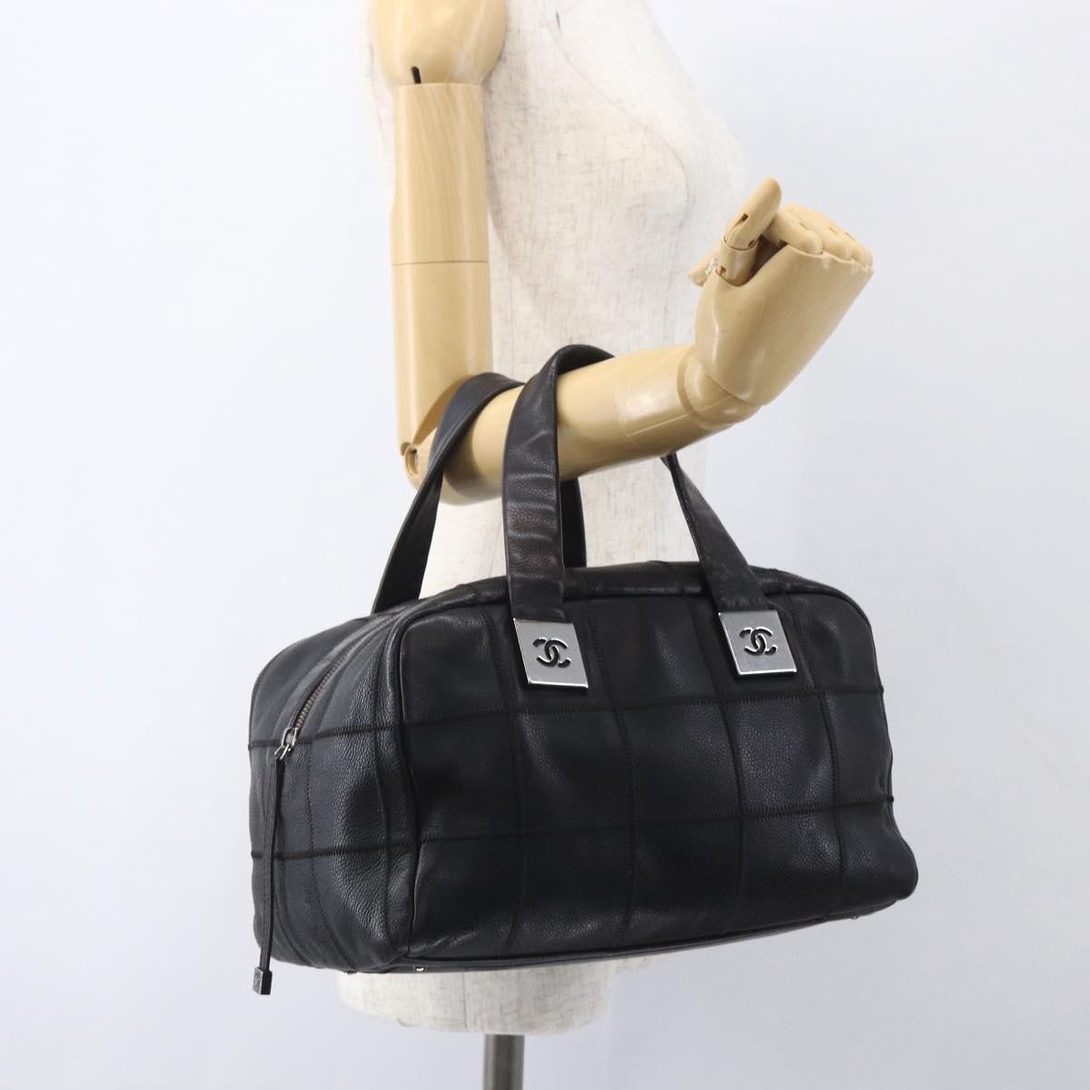 Chanel Chocolate Bar CC Bowler Bag Caviar skin, BLACK, LEATHER, Handbag