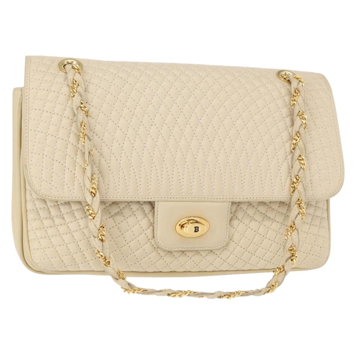 Bally Vintage Chain Shoulder Bag Quilted Leather, ECRU, LEATHER, Shoulder bag