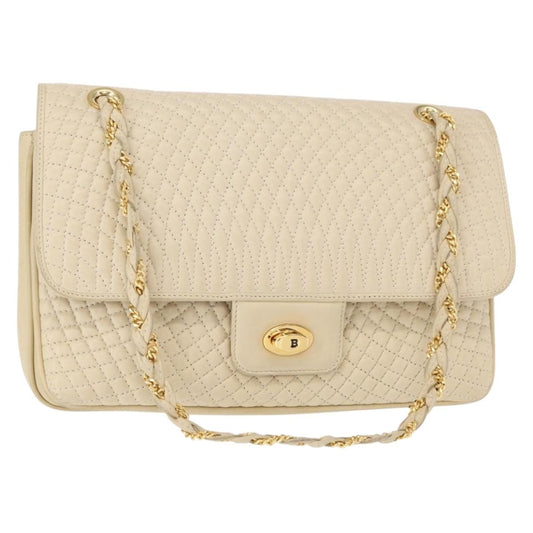 Bally Vintage Chain Shoulder Bag Quilted Leather, ECRU, LEATHER, Shoulder bag
