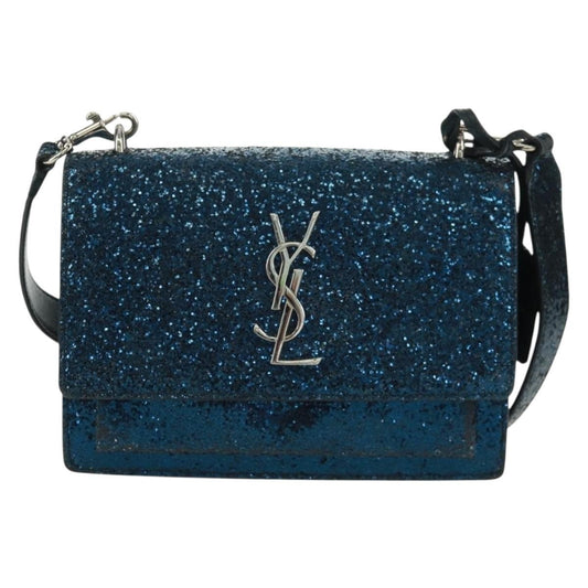 Saint Laurent Sunset Satchel Glitter, BLUE, LEATHER, Shoulder bag