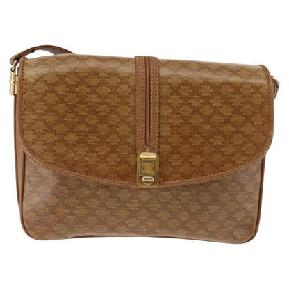 Celine Vintage Macadam Shoulder Bag Canvas and Leather, BEIGE, CANVAS, Shoulder bag