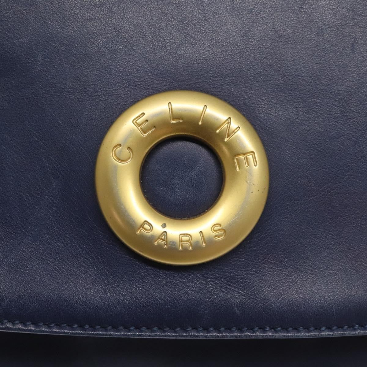 Celine Circle logo Leather, BLUE, LEATHER, Handbag