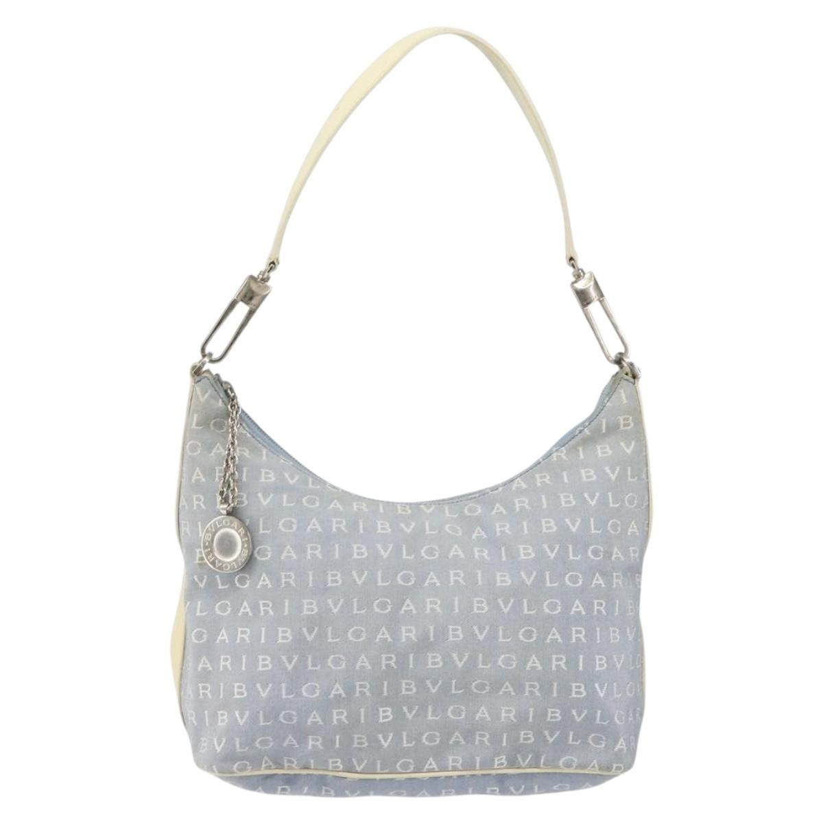 Bvlgari Logomania Shoulder Bag Canvas with Leather, BLUE, CANVAS, Shoulder bag