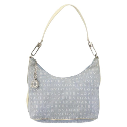 Bvlgari Logomania Shoulder Bag Canvas with Leather, BLUE, CANVAS, Shoulder bag