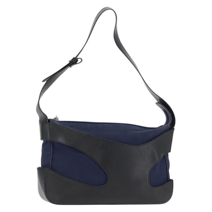 Salvatore Ferragamo Cut Out Shoulder Bag Canvas and Leather, NAVY, CANVAS, Shoulder bag