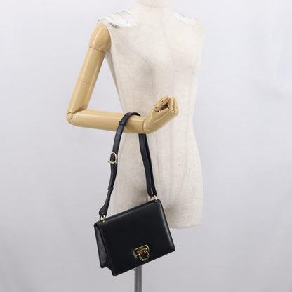 Salvatore Ferragamo Gancini Shoulder Bag Leather, NAVY, LEATHER, Shoulder bag