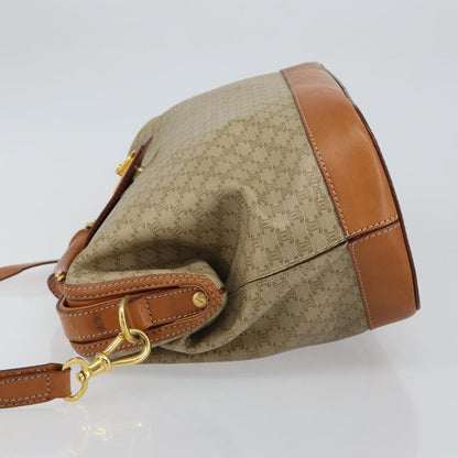 Celine Vintage Macadam Handbag Canvas and Leather, BEIGE, CANVAS, Handbag
