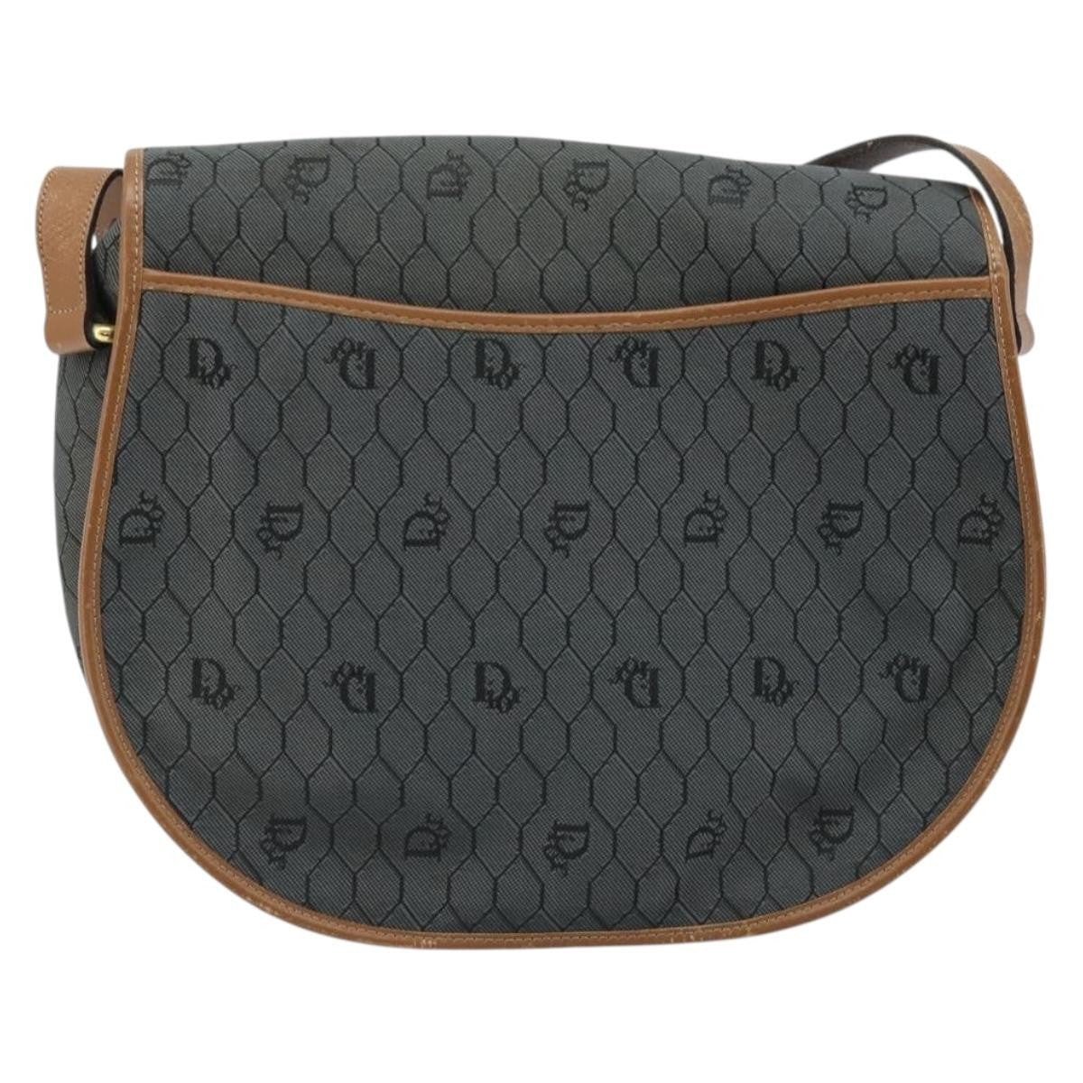 Christian Dior Vintage Honeycomb Flap Crossbody Bag Canvas and Leather, BLACK, CANVAS, Shoulder bag