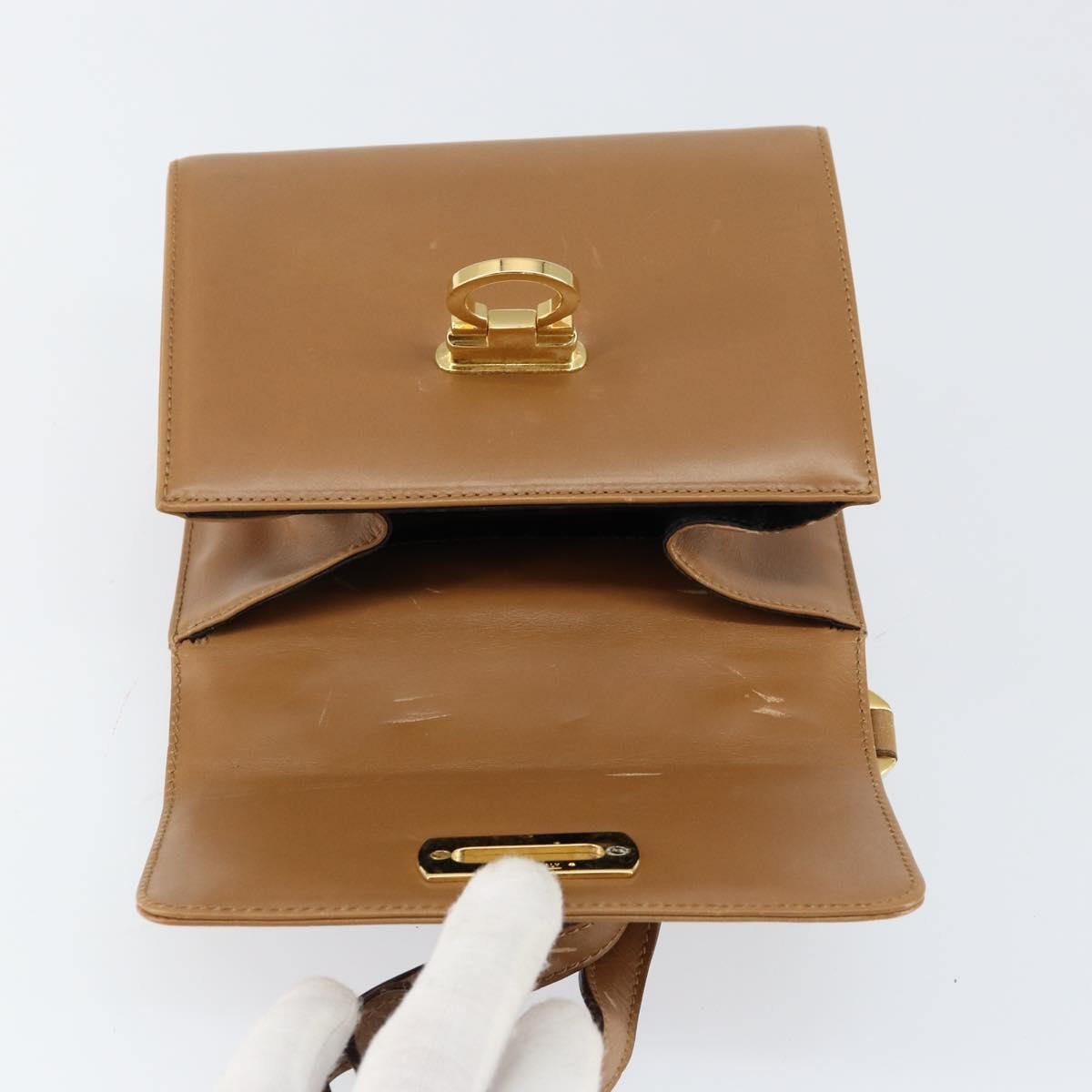 Salvatore Ferragamo Gancini Shoulder Bag Leather, BROWN, LEATHER, Shoulder bag