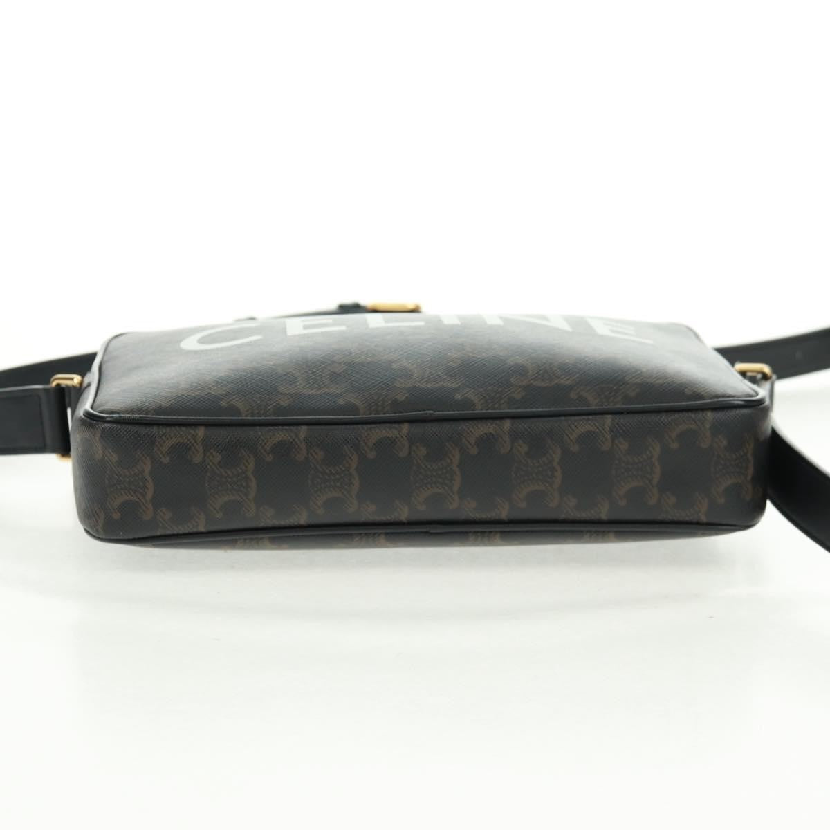 Celine Logo Messenger Bag Triomphe Coated Canvas, Black, PVC, Shoulder Bag