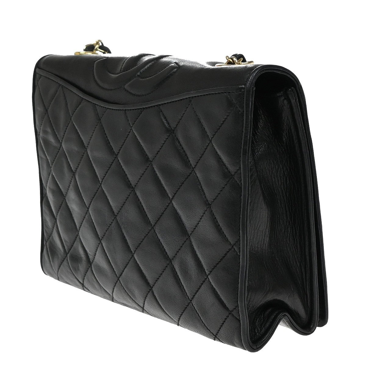 Chanel Vintage CC Full Flap Bag Quilted Lambskin, BLACK, LEATHER, Shoulder bag