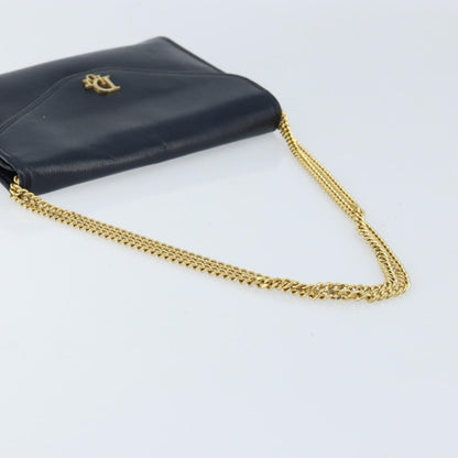 Christian Dior Vintage Chain Envelope Flap Bag Honeycomb Coated Canvas, NAVY, LEATHER, Shoulder bag