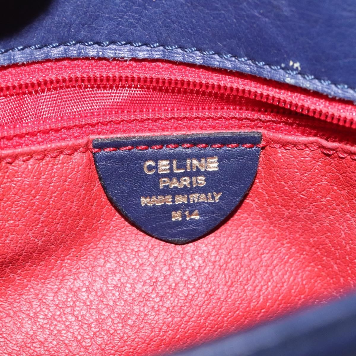 Celine Circle logo Leather, BLUE, LEATHER, Handbag