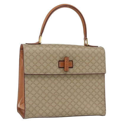 Celine Vintage Macadam Handbag Canvas and Leather, BEIGE, CANVAS, Handbag