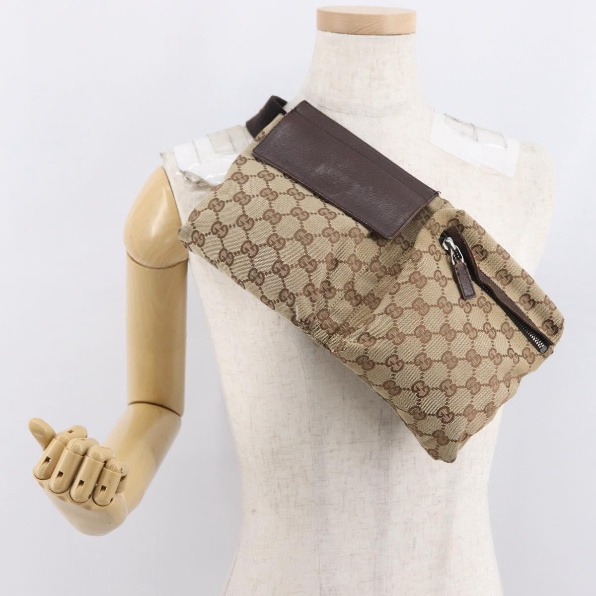 Gucci Vintage Double Belt Bag GG Canvas with Leather, BEIGE, CANVAS, Clutche & pouche